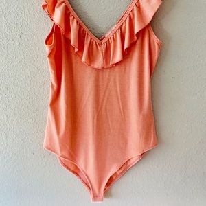 90’s Pretty in Pink Ruffle Bodysuit- L